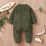 Baby Girl/Boy Solid Color Textured Button Design Long-sleeve Jumpsuit  image 2
