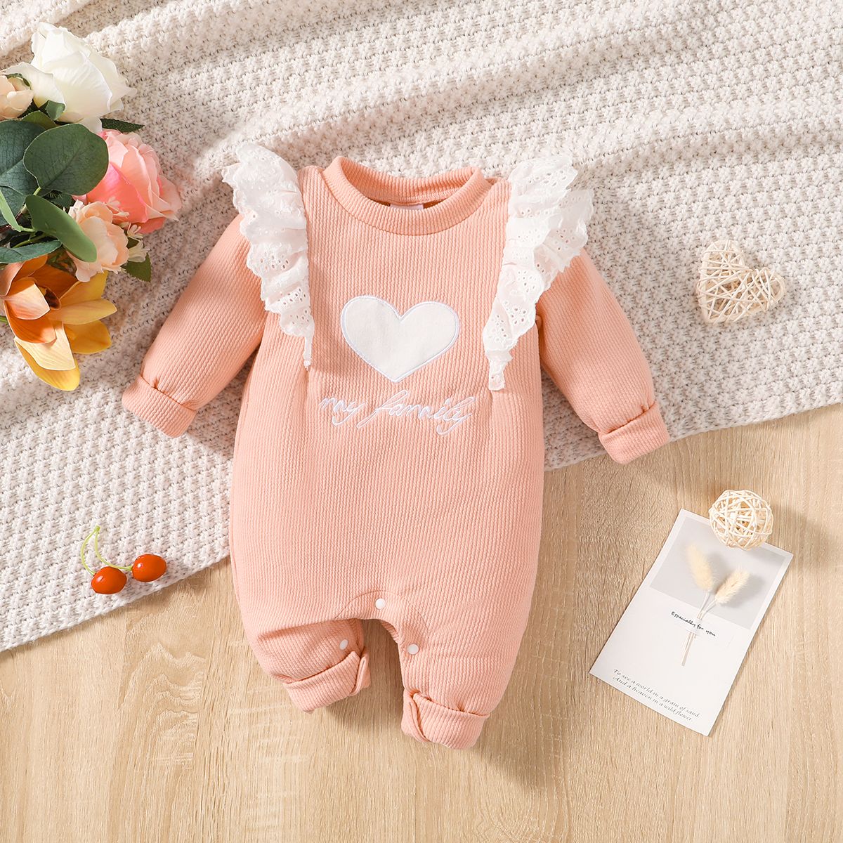 95%Cotton Baby Girl Casual Flutter Long Sleeve Jumpsuit
