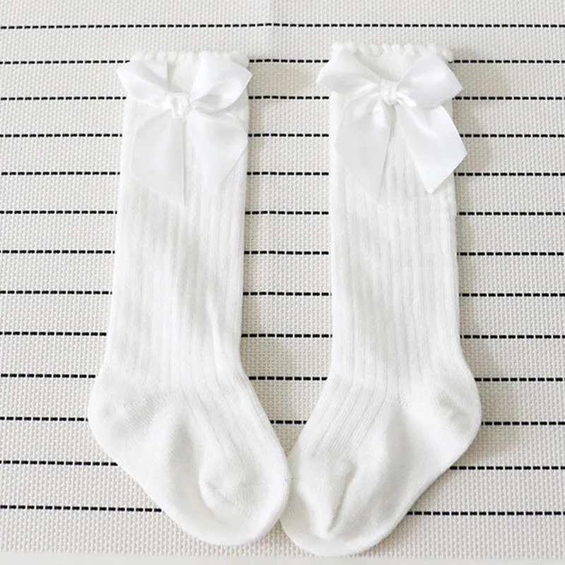 calcetines de decoración de lazo sólido dulce para bebé y niña pequeña Blanco big image 1