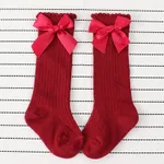 Chaussettes douces à décor de nœuds solides pour bébé et fille en bas âge Rouge