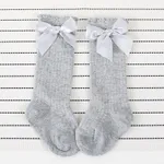 Chaussettes douces à décor de nœuds solides pour bébé et fille en bas âge Gris Clair