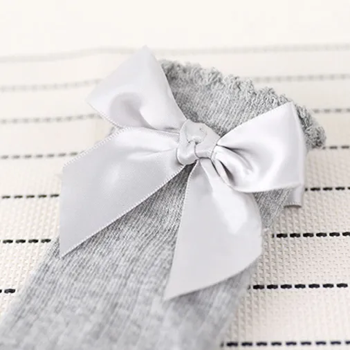 Sweet Solid Bow Decor Socks for Baby and Toddler Girl Light Grey big image 1