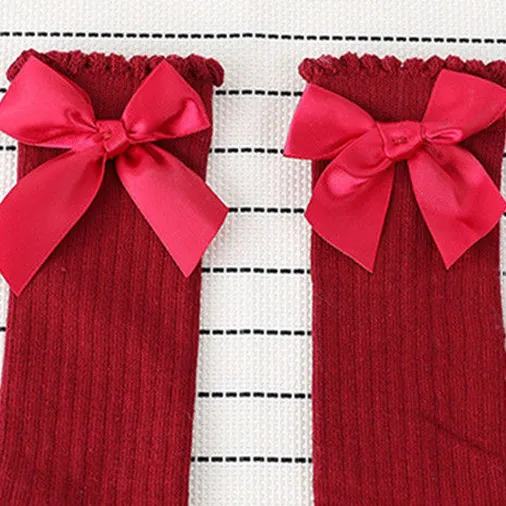 Sweet Solid Bow Decor Socks for Baby and Toddler Girl Red big image 1