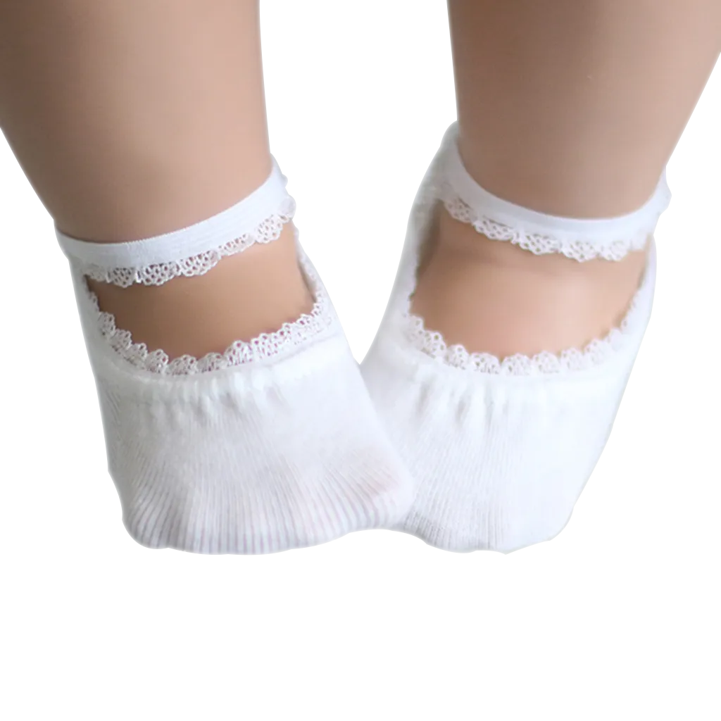 嬰兒/幼兒時尚實心蕾絲裝飾襪子 白色 big image 1
