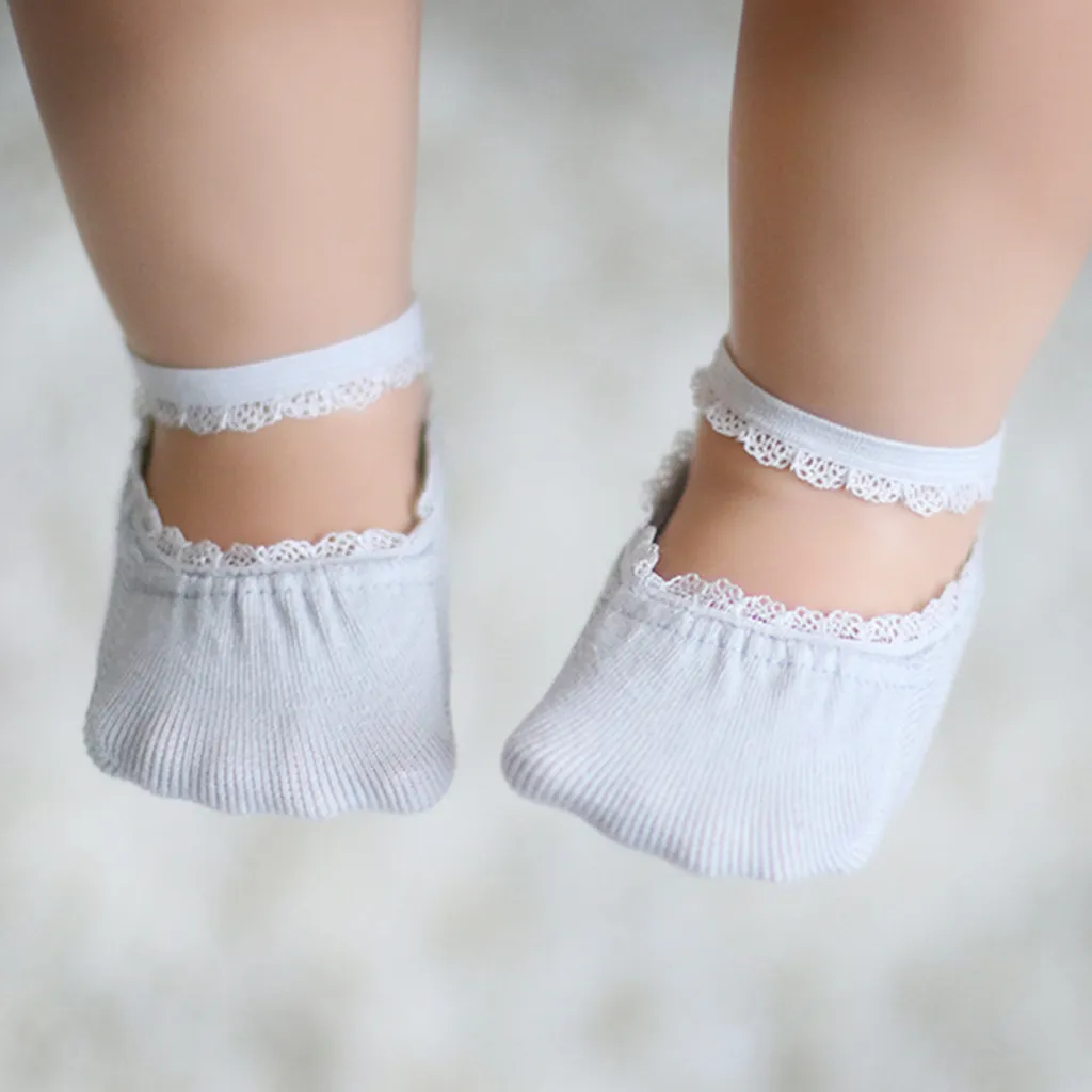 Baby / Toddler Stylish Solid Lace Trim Socks Grey