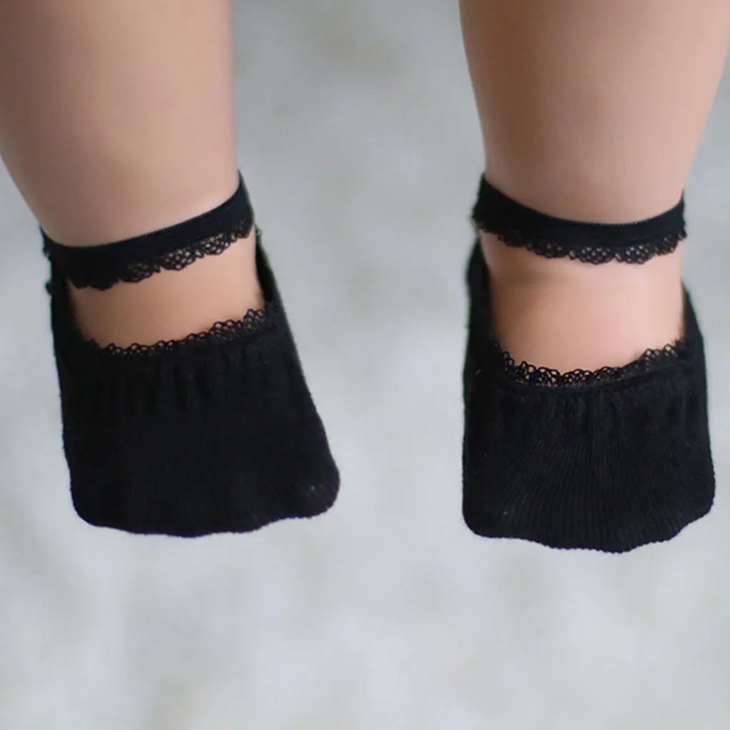 Baby / Toddler Stylish Solid Lace Trim Socks Black big image 1