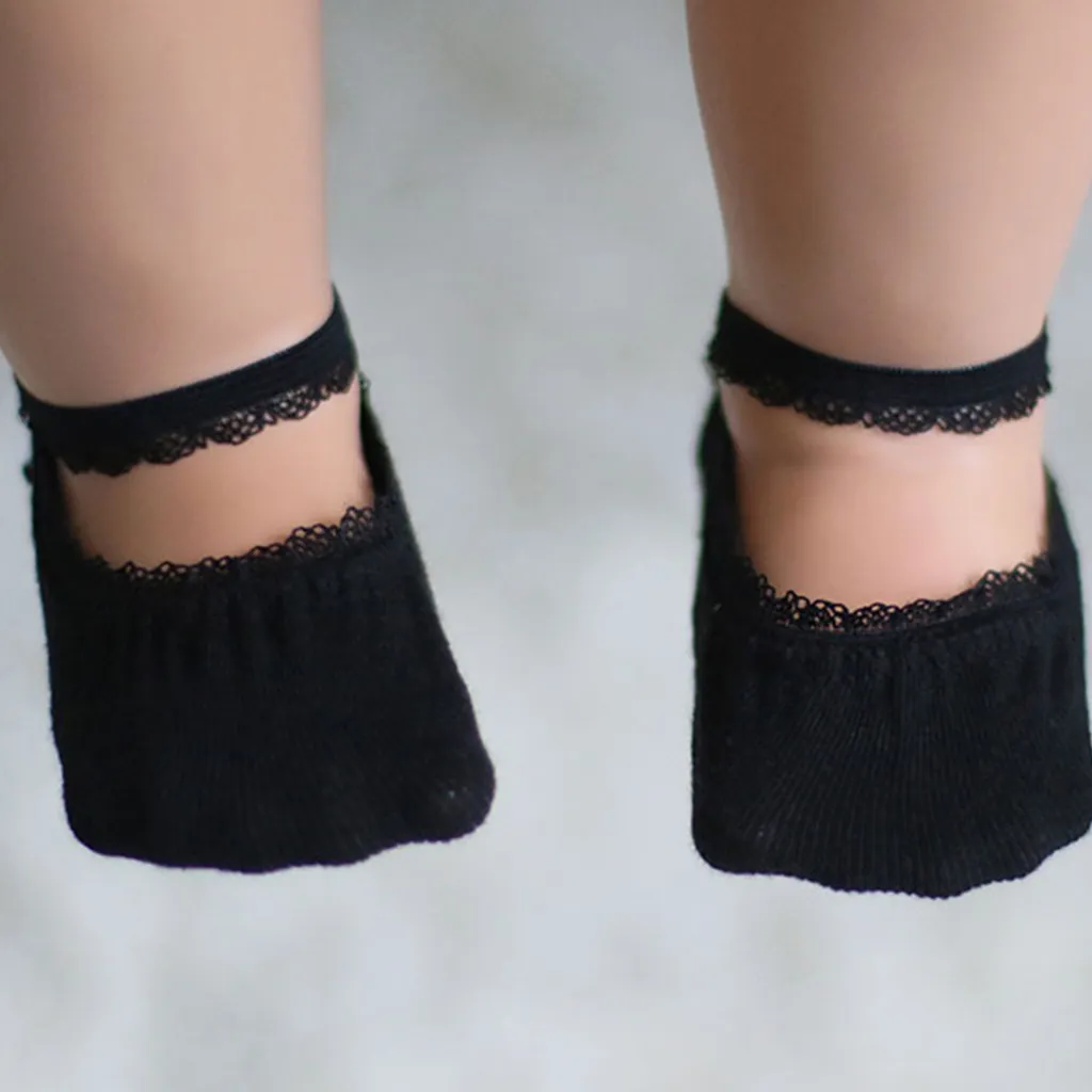 Baby / Toddler Stylish Solid Lace Trim Socks Black big image 1