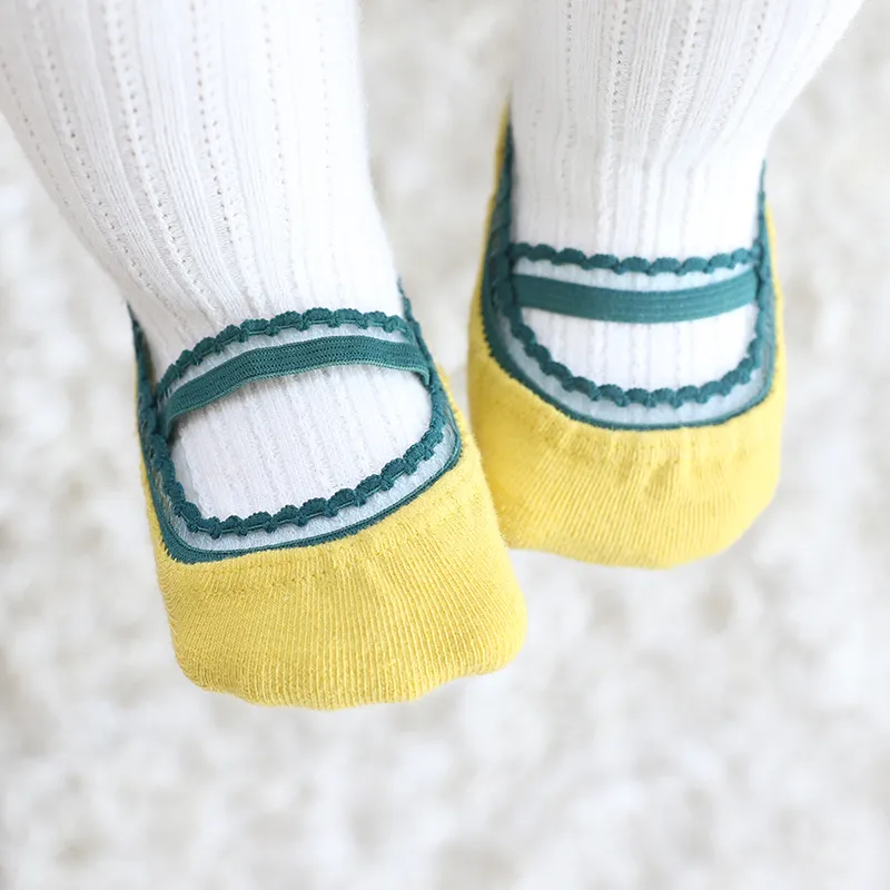 Baby / Toddler Stylish Solid Lace Trim Socks Yellow big image 1