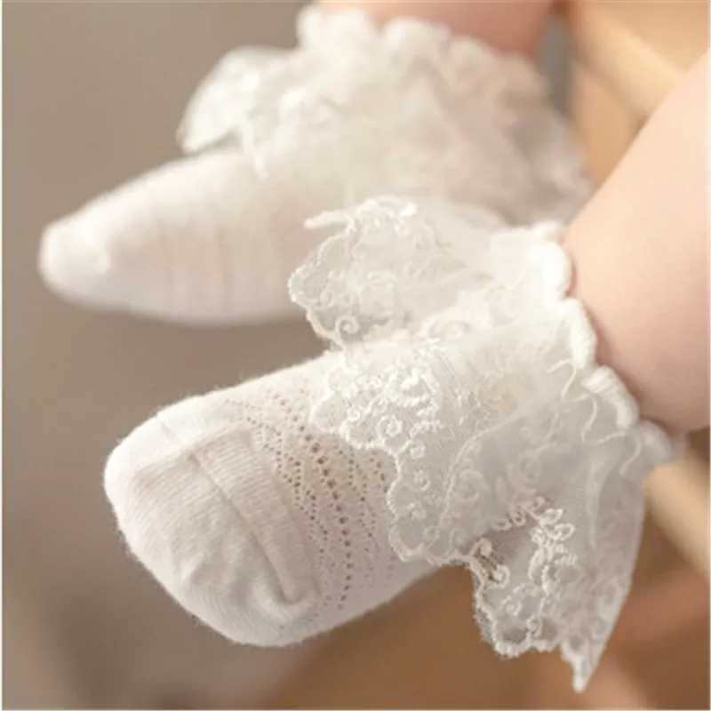 Chaussettes en maille floral pour bébé fille Blanc big image 1