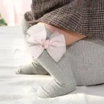 Baby/ Toddler Girl's Tulle Bowknot Decor Ribbed Stockings Grey