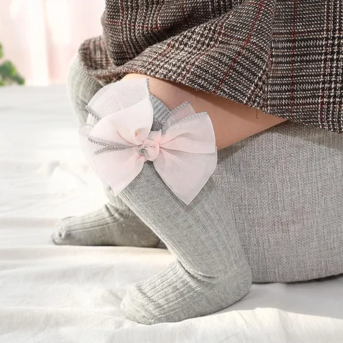 Baby/ Toddler Girl's Tulle Bowknot Decor Ribbed Stockings