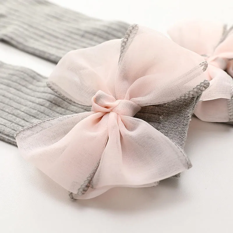 meias com nervuras de tule para bebê/criança com decoração de laço Cinzento big image 1