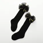Baby/ Toddler Girl's Tulle Bowknot Decor Ribbed Stockings Black
