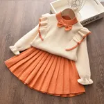 2-piece Toddler Girl Bowknot Flounced Knitted Sweater and Pleated Skirt Set Orange