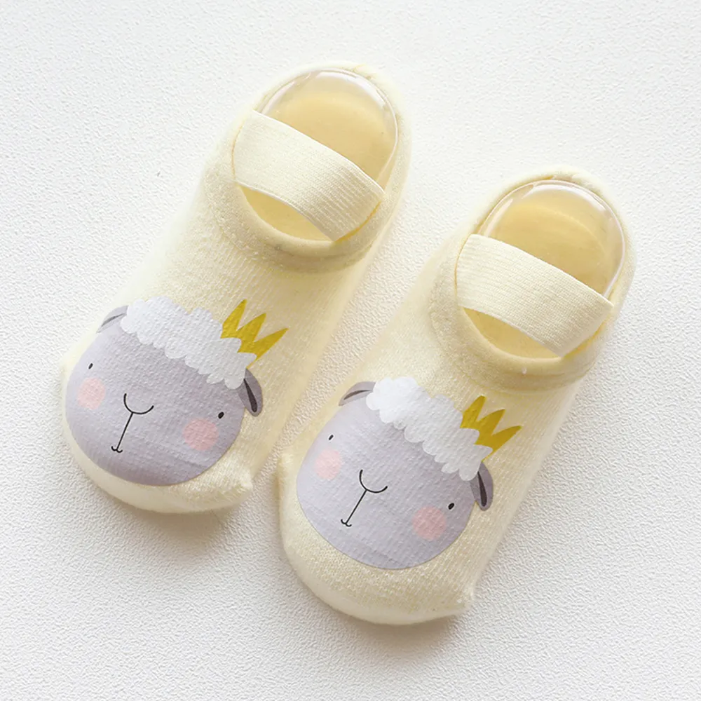 bebé / calcetines del piso estampado animal de moda de dibujos animados niño Amarillo pálido big image 1