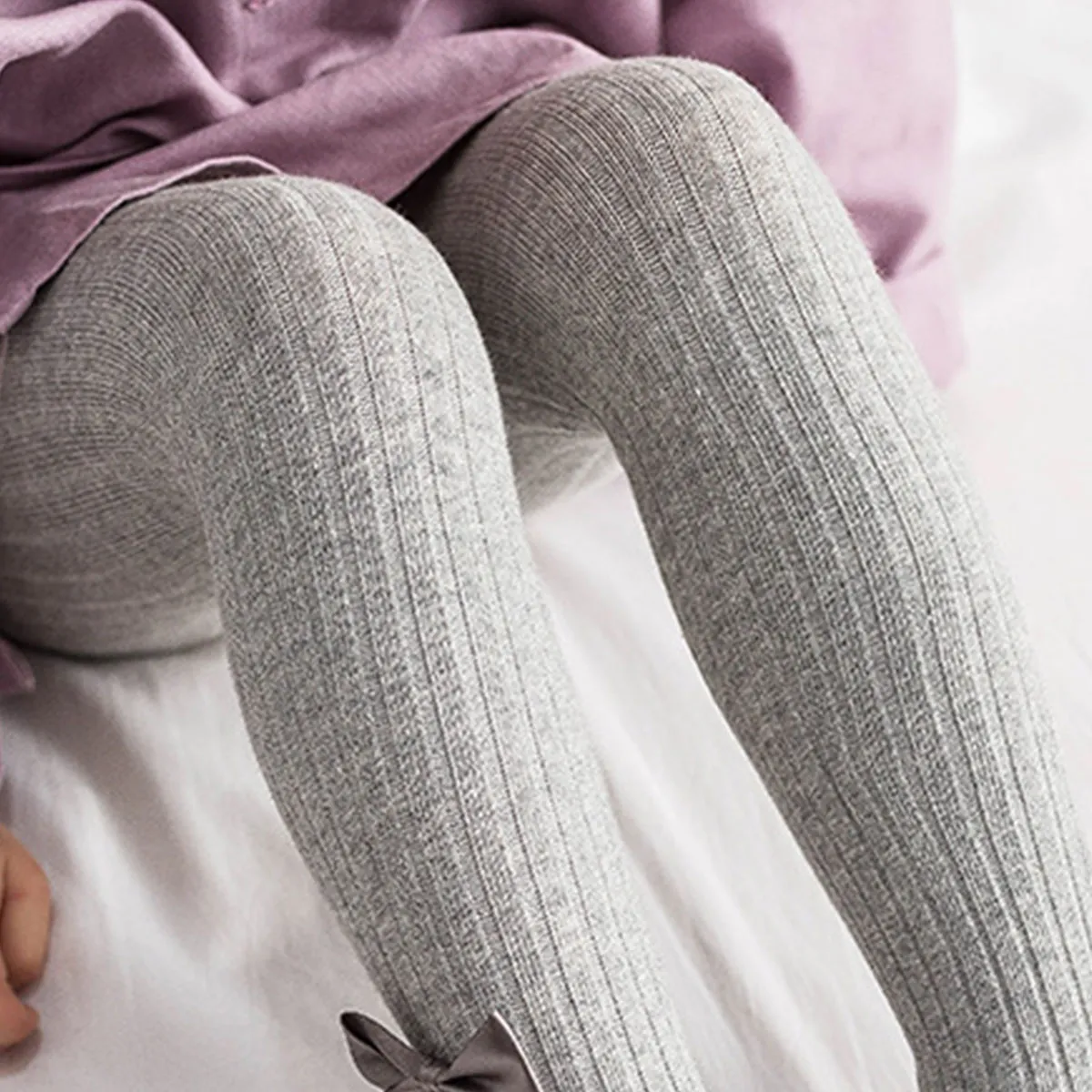 Toddler / Kid Girl Bowknot Stretchy  Solid Dancing Leggings Grey big image 1