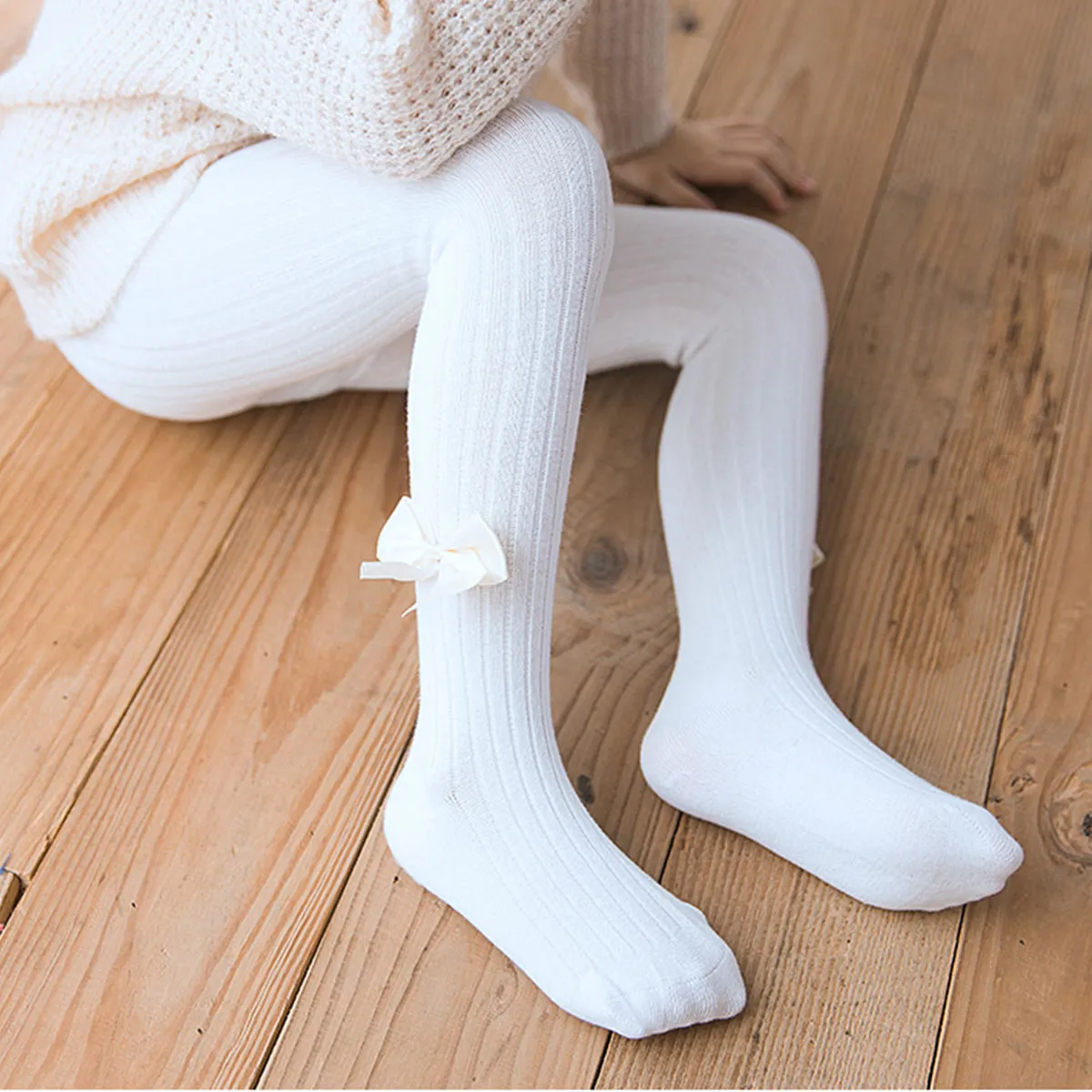 Toddler / Kid Girl Bowknot Stretchy  Solid Dancing Leggings White big image 1