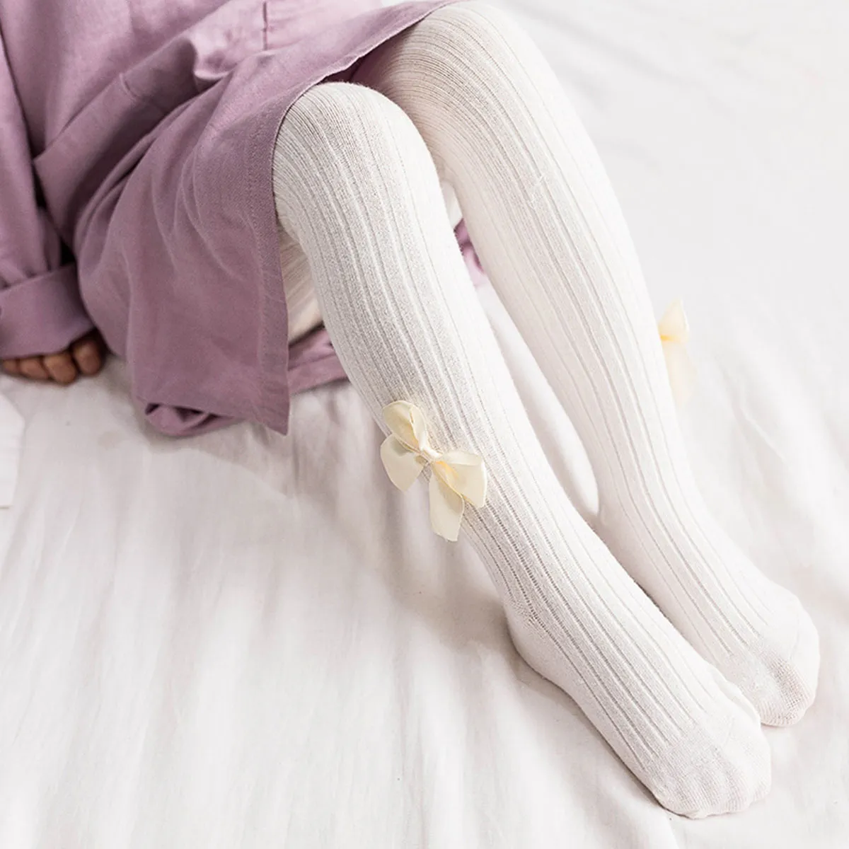 Toddler / Kid Girl Bowknot Stretchy  Solid Dancing Leggings White big image 1