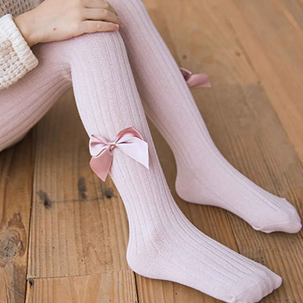 Toddler / Kid Girl Bowknot Stretchy  Solid Dancing Leggings Pink