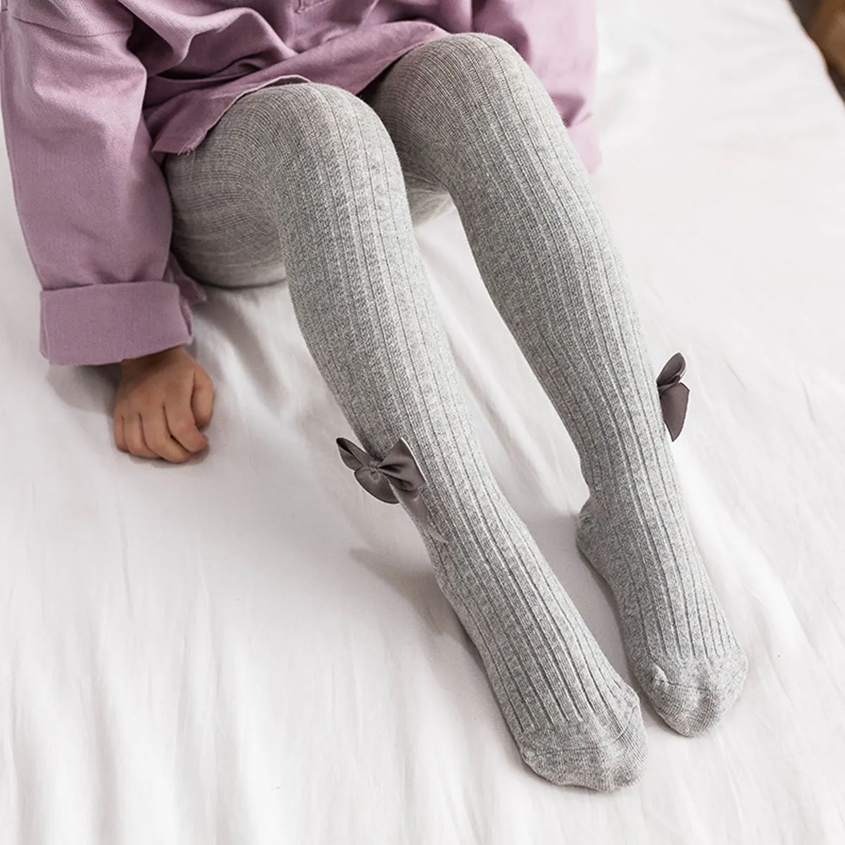 Toddler / Kid Girl Bowknot Stretchy  Solid Dancing Leggings Grey big image 1