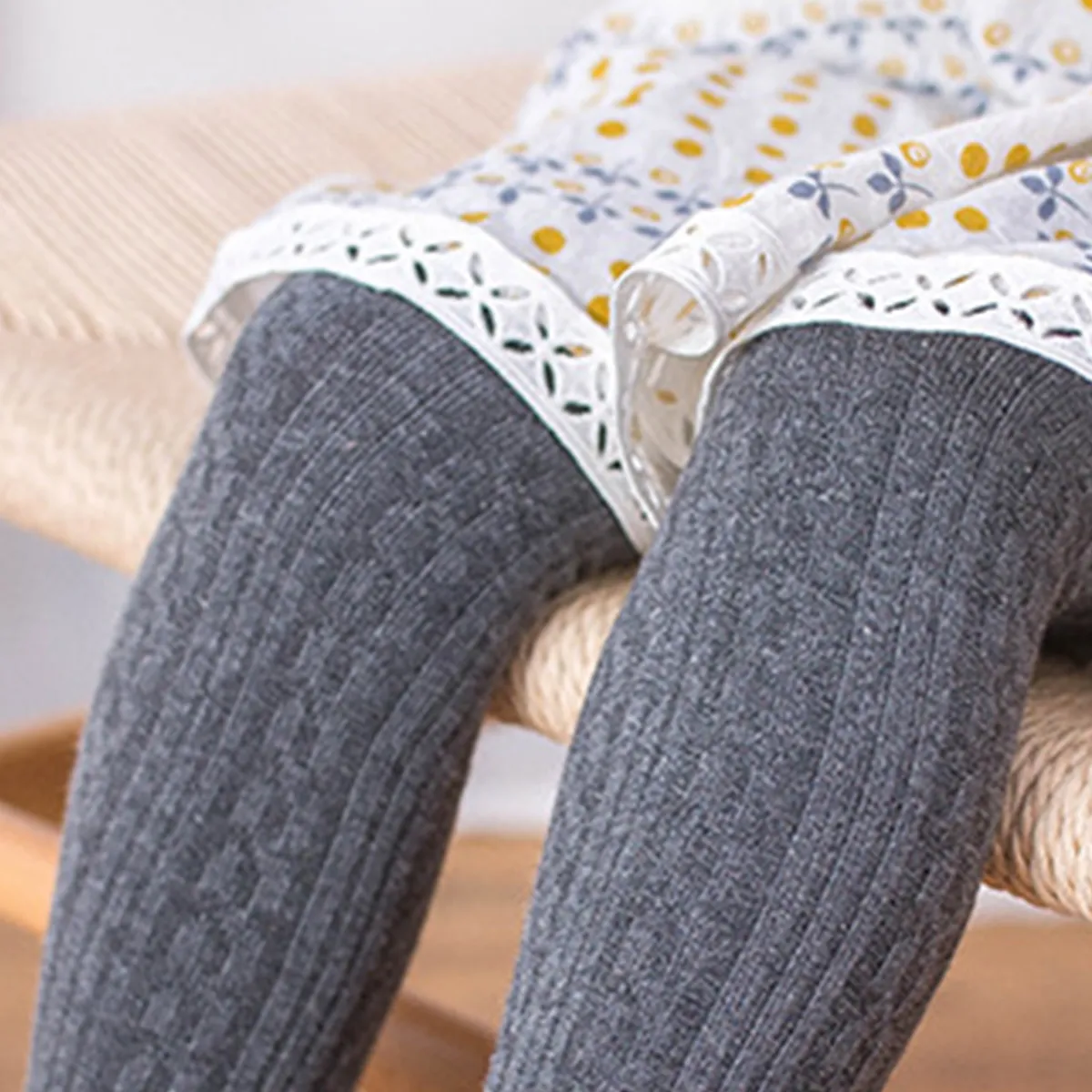 collants chauds tricotés solides décontractés pour bébés/tout-petits filles Gris Foncé big image 1