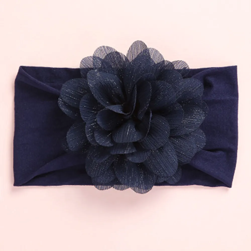 Solid Flower Decor Headband for Girls Dark Blue big image 1