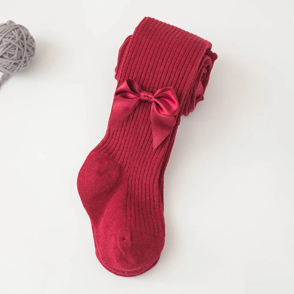 Baby / Toddler / Kid Bowknot Solid Tights Red