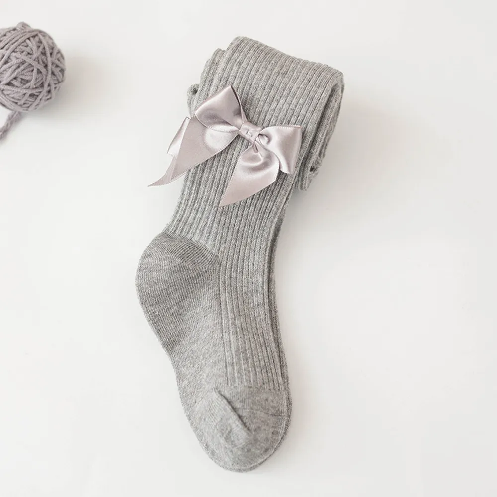 Baby / Toddler / Kid Bowknot Solid Tights Grey