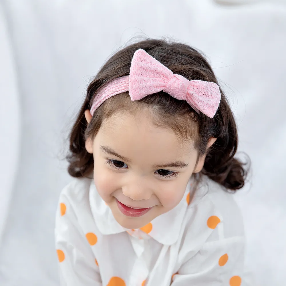 嬰兒/幼兒女孩純色針織蝴蝶結頭帶 粉色 big image 1