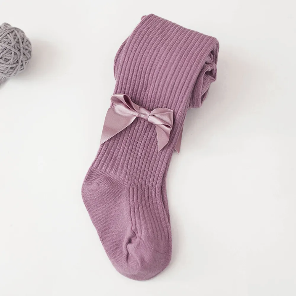 Baby / Toddler / Kid Bowknot Solid Tights Purple
