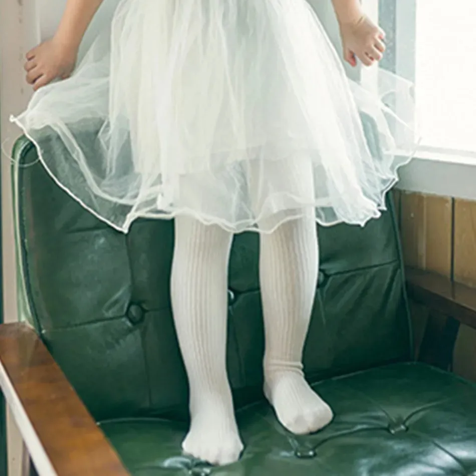 Meia-calça sólida antiderrapante para bebê/criança Branco image 3