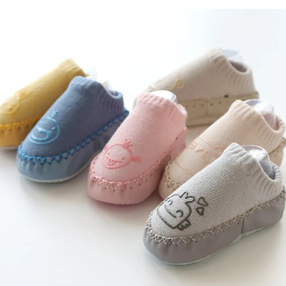 Baby Stylish Cartoon Decor Antiskid Socks Grey big image 1