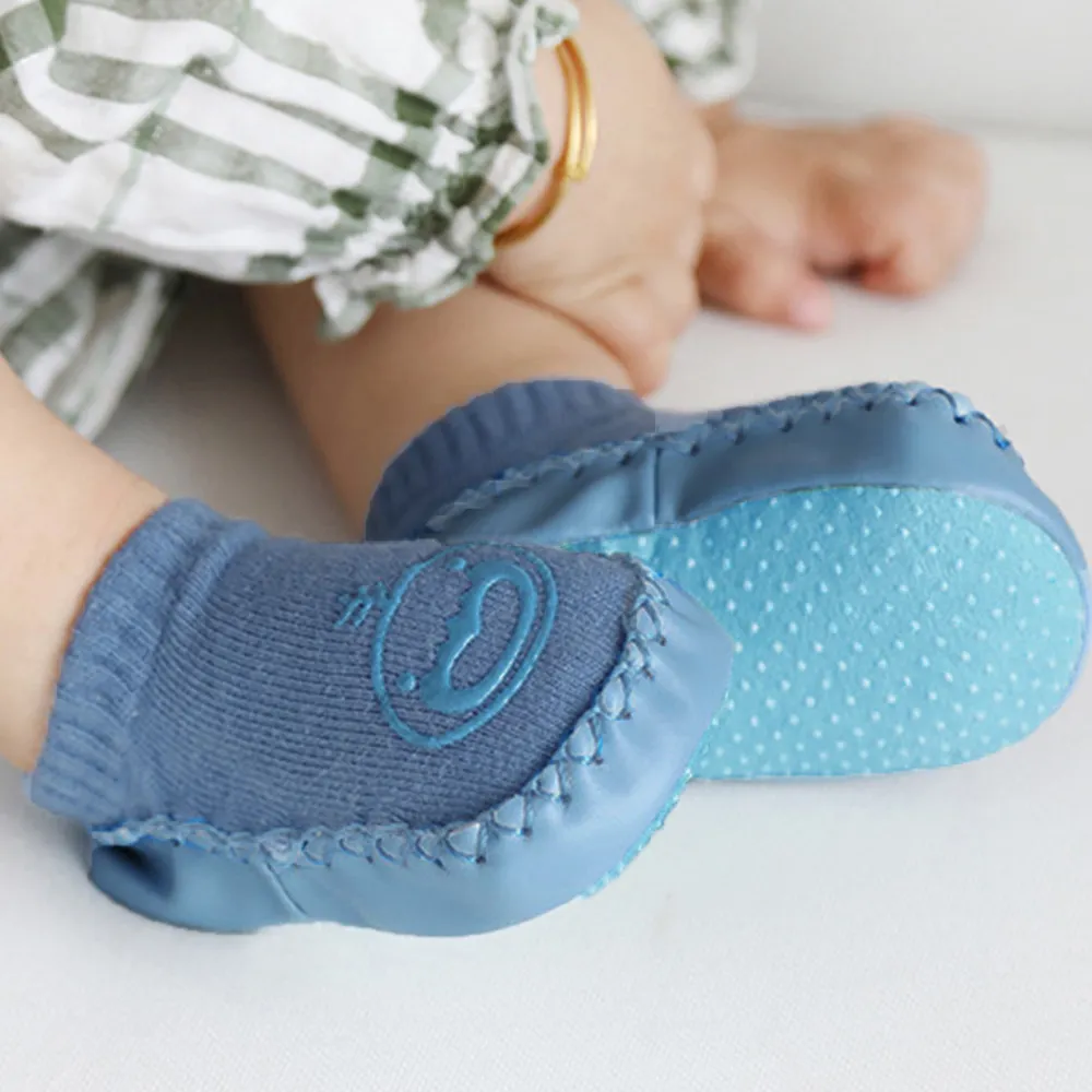 Chaussettes de sol pour bébé et enfant en coton coloré Bleu big image 1