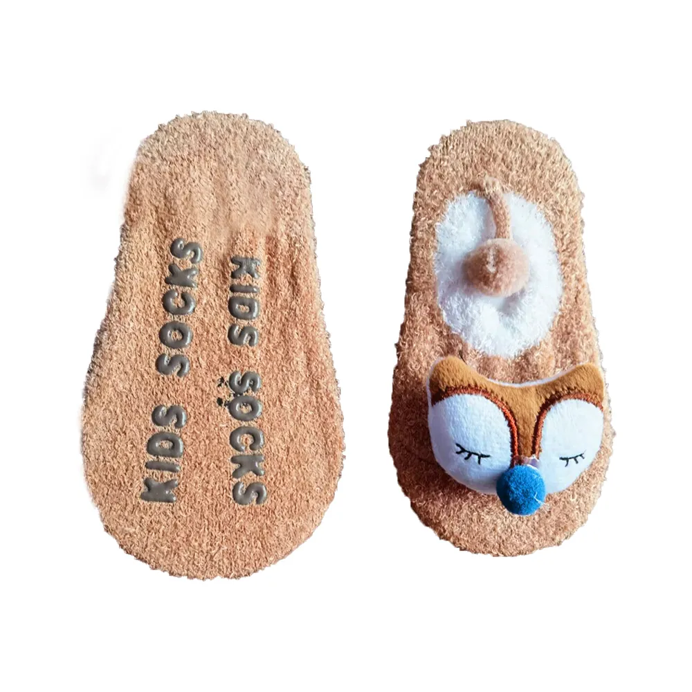 bebé / niño calcetines del piso decoración preciosa antideslizantes dibujos animados en 3D Caqui big image 1