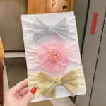 Paquete de 3 accesorios para el cabello con diadema ancha y flor grande de hilo de red para niñas Rosado