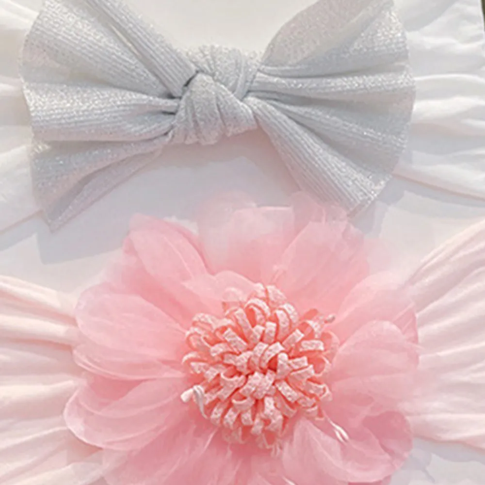 3-pack Net Yarn Big Flower and Bow Wide Headband Hair Accessories for Girls Pink big image 1