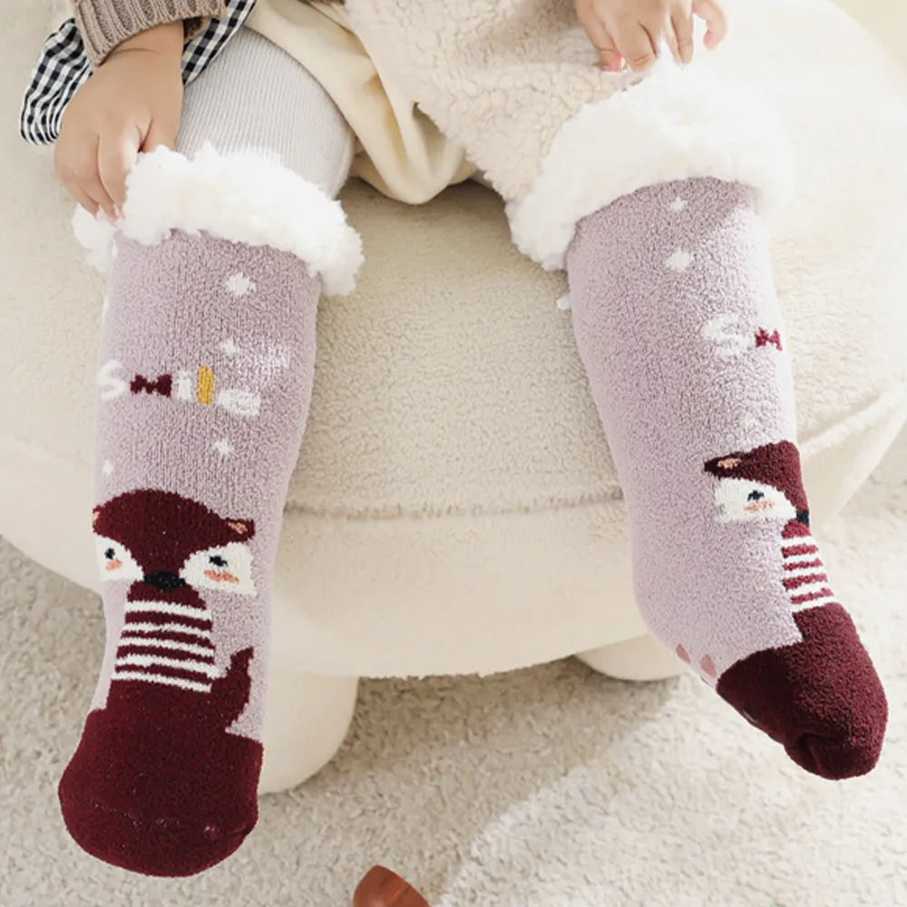 Baby Fluffy Trim Thick Long Stockings Purple big image 1