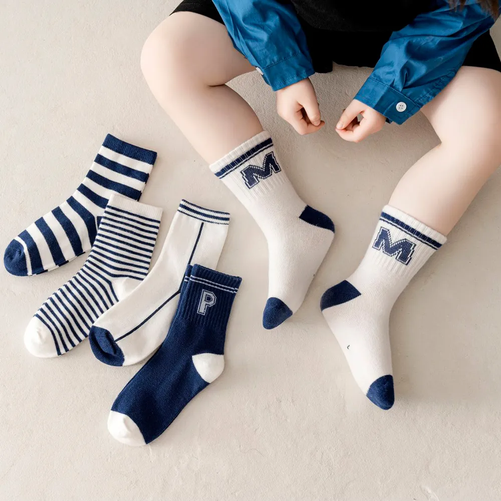 5-pairs Baby / Toddler Letter Stripe Pattern Crew Socks big image 1