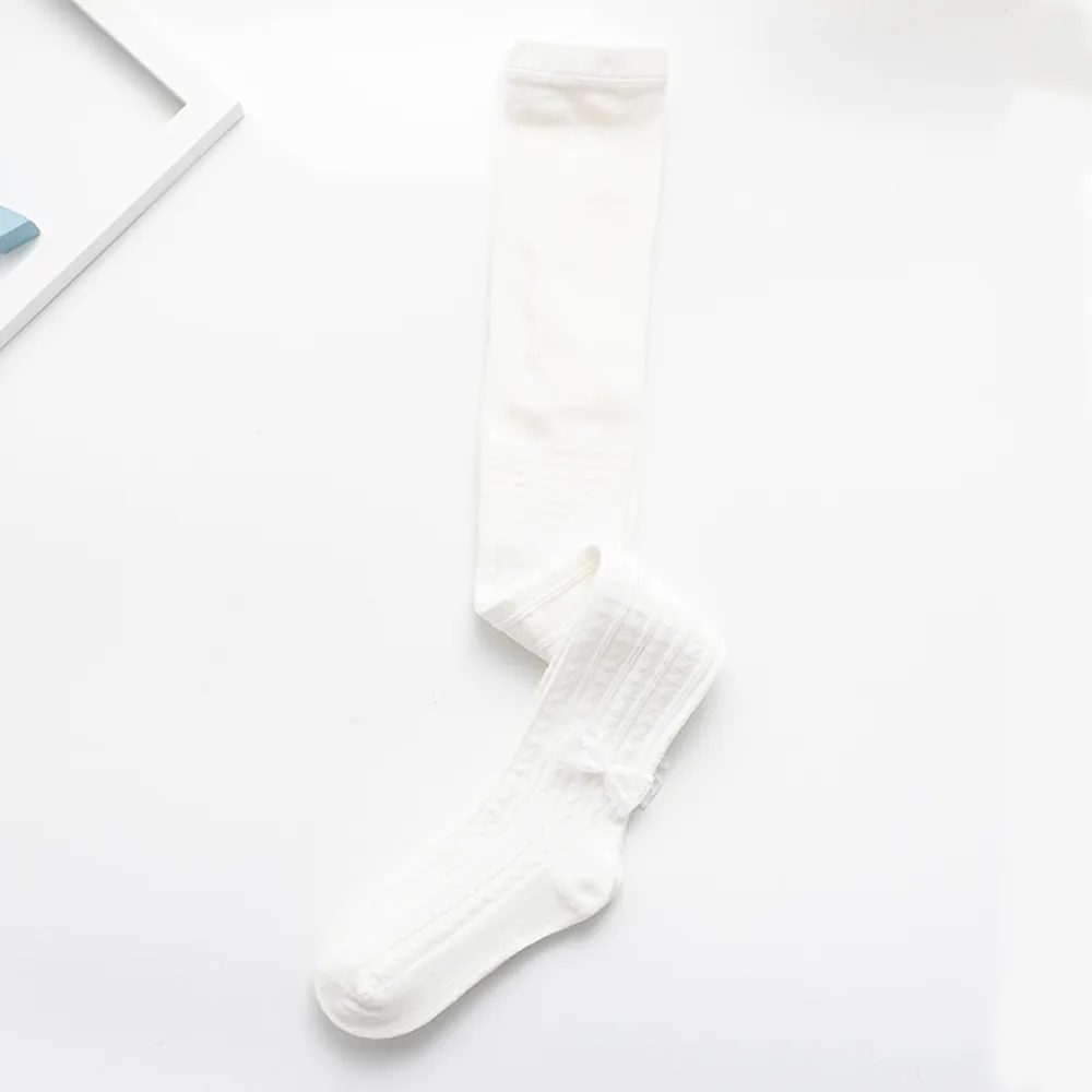 Meia-calça confortável para bebê/criança com decoração de laço para meninas Branco Cremoso big image 1