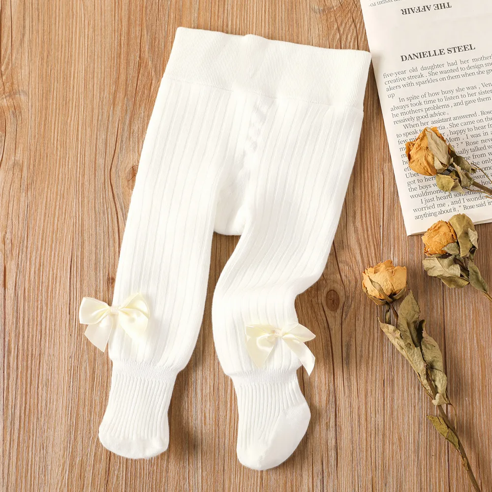 Meia-calça térmica para bebê/criança com decoração de laço Branco big image 1