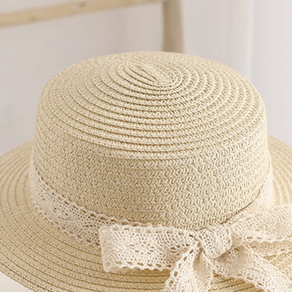 Toddler / Kid Lace Bow Decor Straw Hat  big image 3