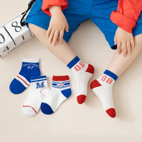 5 Pairs Toddler / Kid Number Letter Graphic Striped Colorblock Socks