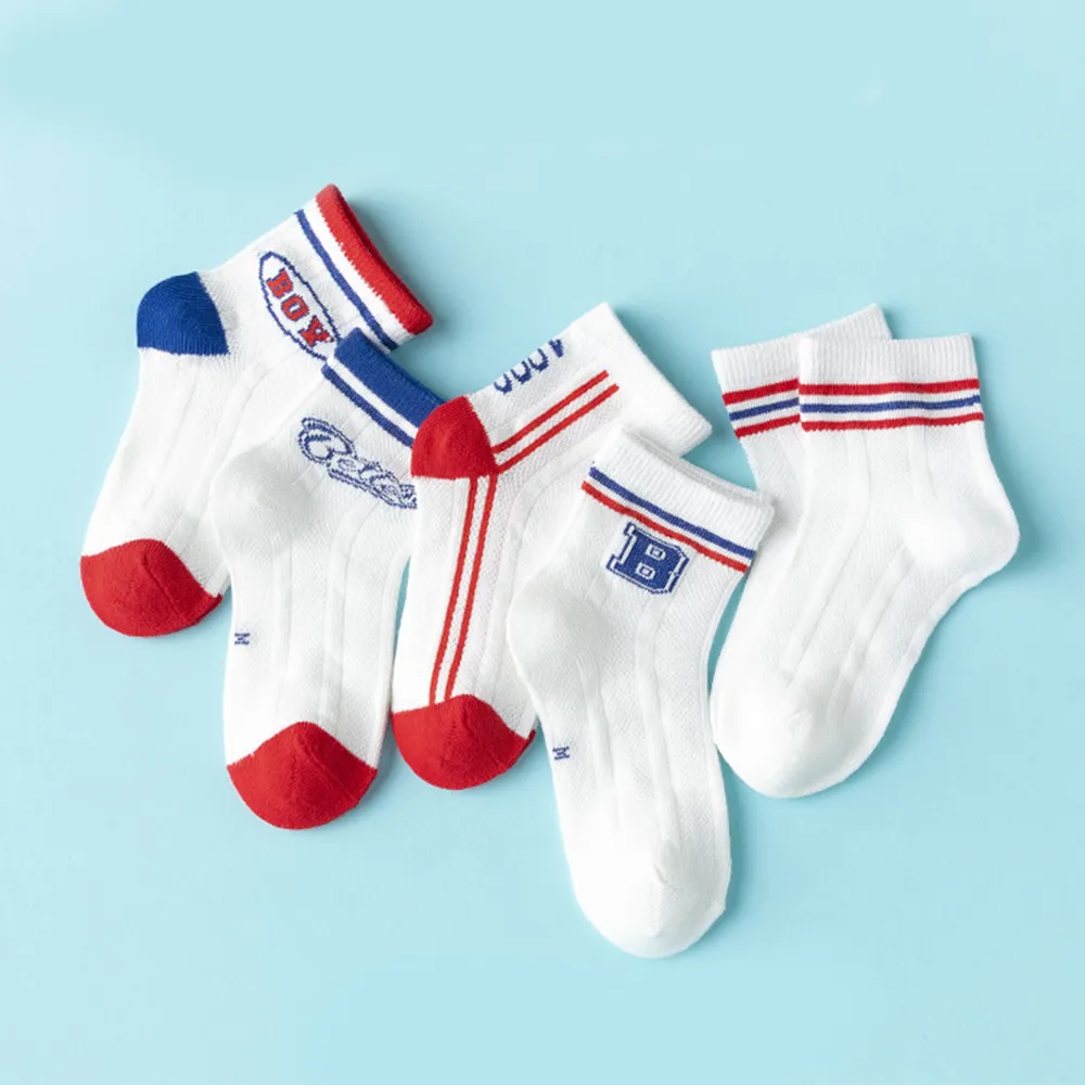5 Pairs Toddler / Kid Number Letter Graphic Striped Colorblock Socks big image 9