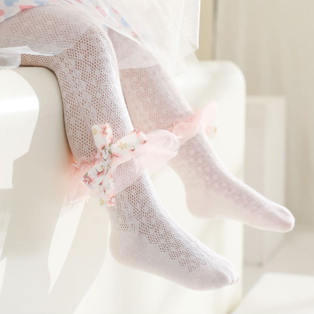 

Toddler Girl Mesh Lace Bow Decor Pantyhose