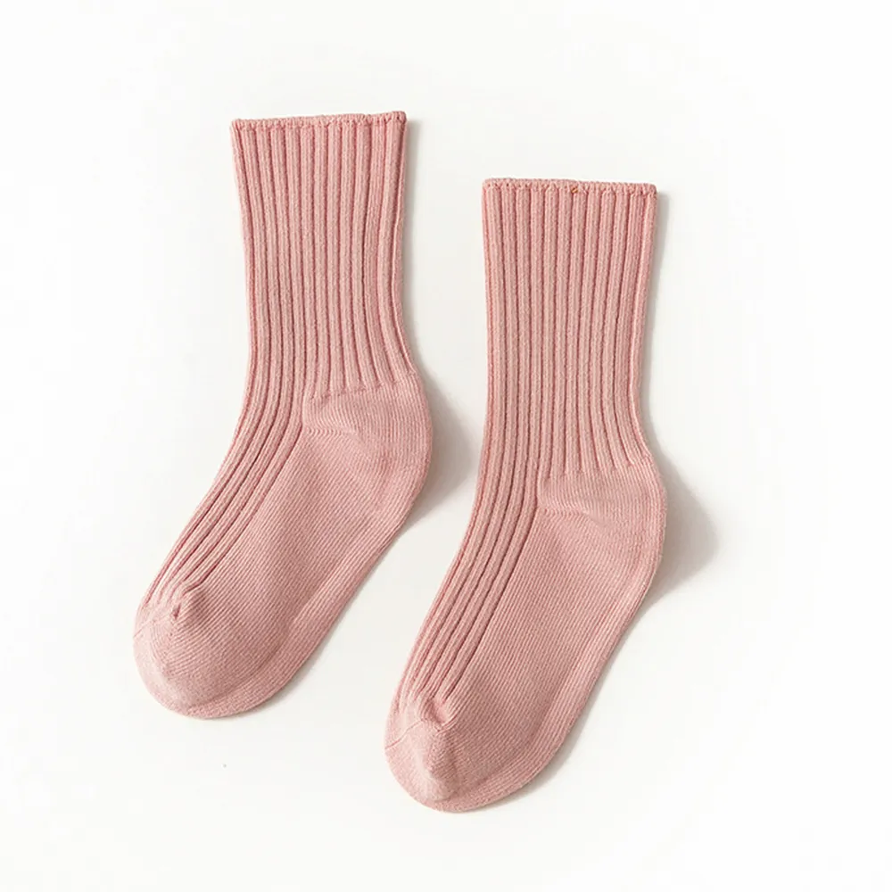 Criança / crianças Respirável e confortável, casual e versátil, meias listradas de cor sólida mid-bezerro Rosa