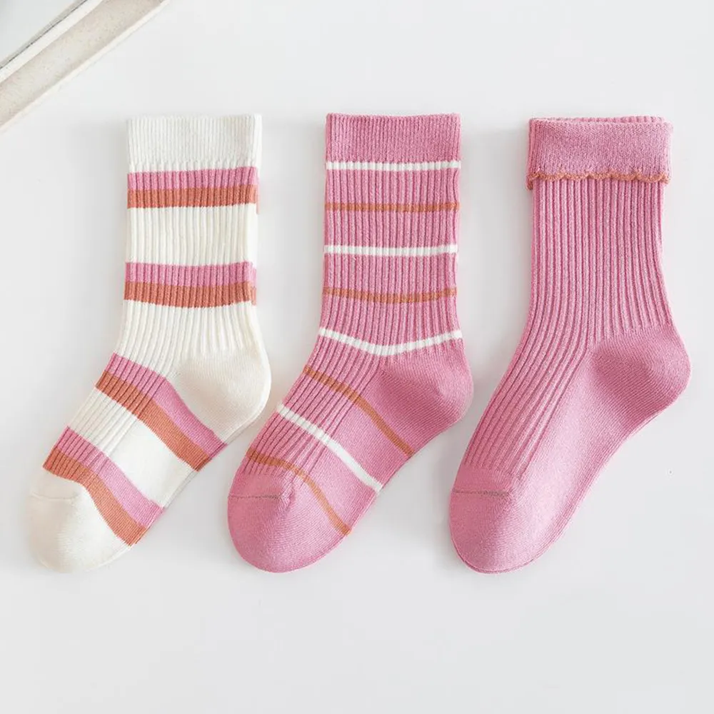 3-pack bebê / criança listrado desenhos animados bordadas meias Rosa image 2