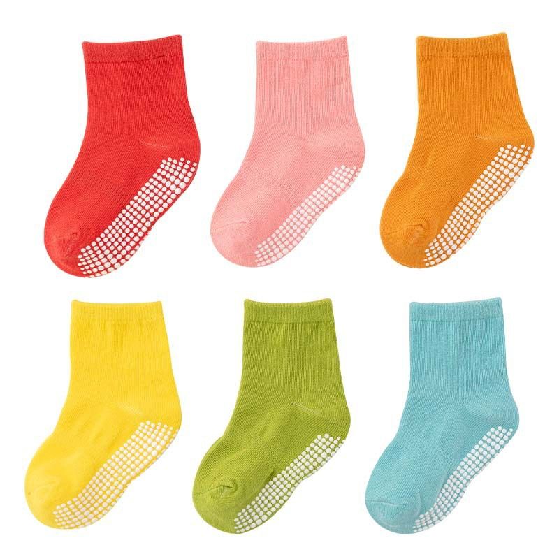 Paquet De 6 Bébé / Tout-petit Couleur Unie De Base Toutes Les Chaussettes Antidérapantes Pour Garçons Et Filles