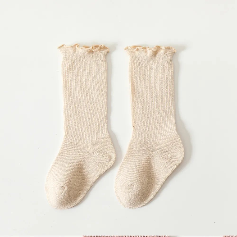 Baby/toddler Casual all-match solid color stockings with wooden ears Beige