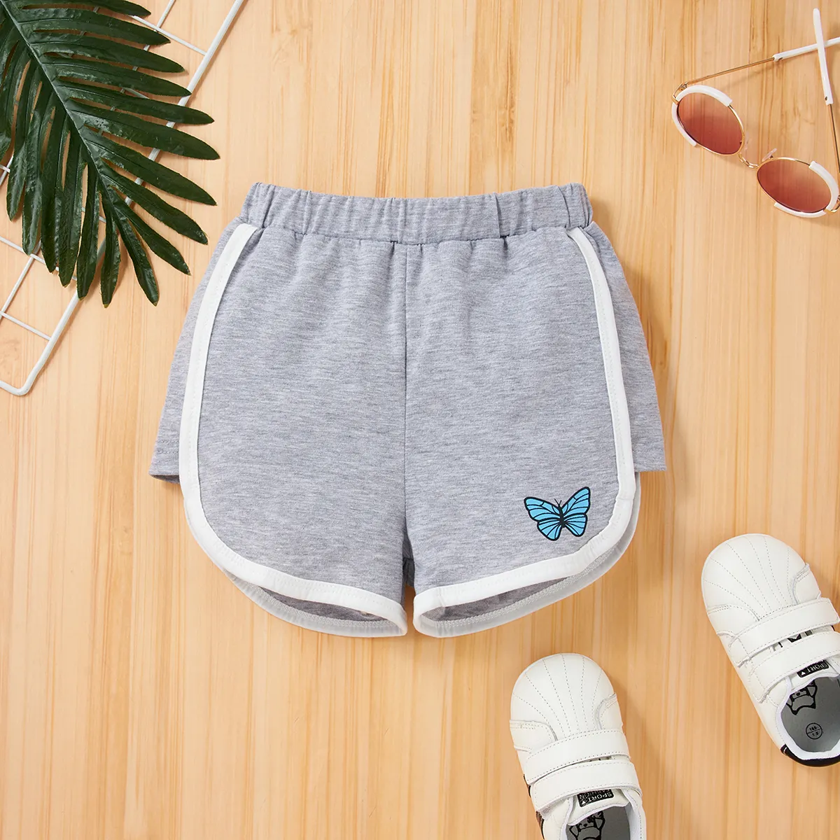Toddler Girl Butterfly Print Shorts Grey big image 1