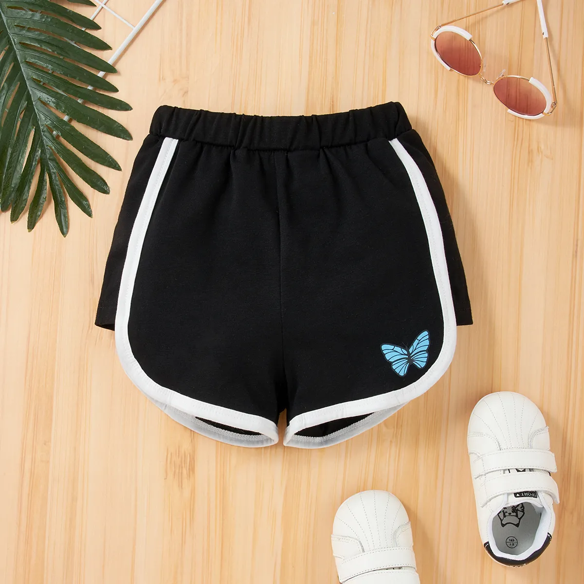 Toddler Girl Butterfly Print Shorts Black